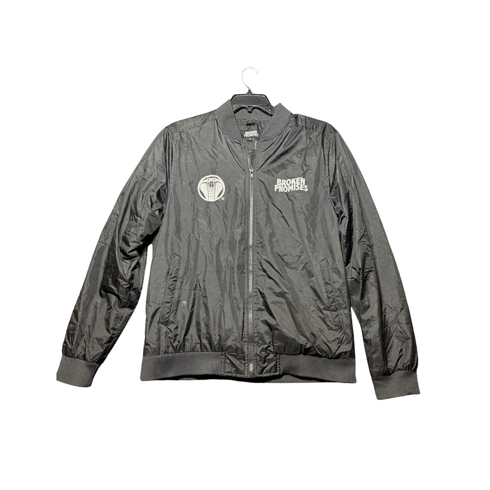 Broken Promises Bomber Jacket Mens Size M Black Cobra Graphic Full Zip RN 154788